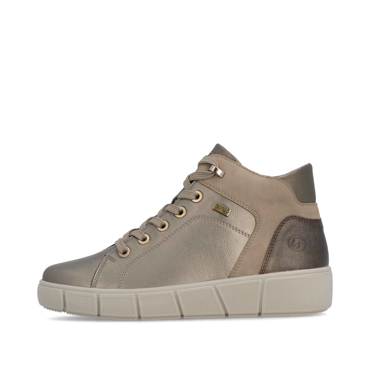 Metallische remonte Damen Kurzstiefel D1T77-90 mit wasserabweisender TEX-Membran. Schuh Außenseite.