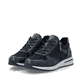 Vegane, dunkelblau-schwarze remonte Damen Sneaker D1G08-14 mit Reißverschluss. Schuhpaar seitlich schräg.