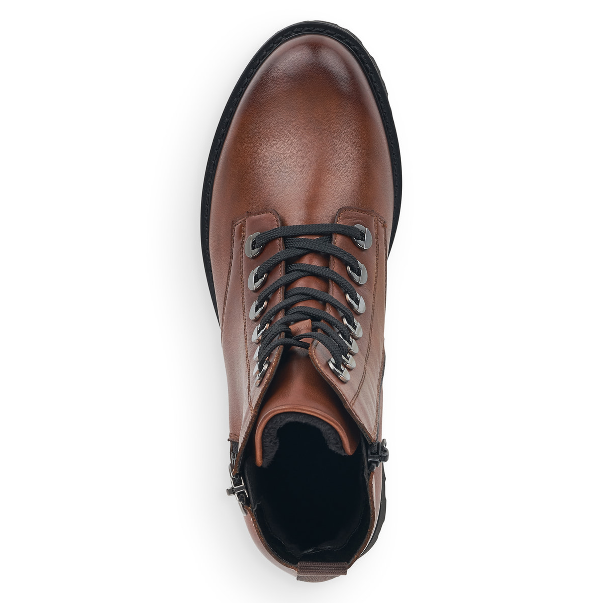 Schokobraune remonte Damen Biker Boots D8671-22 mit Schnürung und Reißverschluss. Schuh Laufsohle