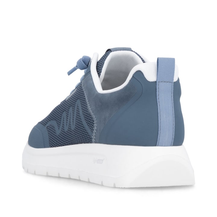 Mocassins remonte bleus pour femme D2V04-12 avec bande élastique. Chaussure vue de l'arrière.