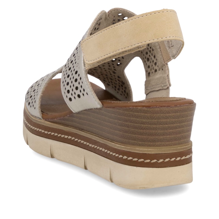 Metallische remonte Keilsandaletten D2L56-90 mit einem Klettverschluss. Schuh von hinten.