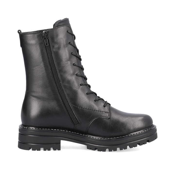 Tiefschwarze remonte Damen Biker Boots D2278-01 mit einer dämpfenden Profilsohle. Schuh Innenseite