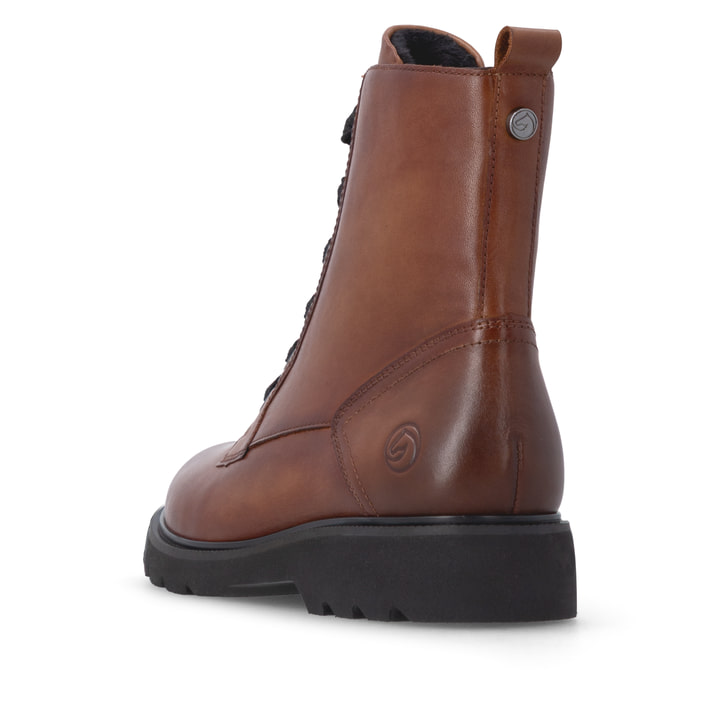 Braune remonte Damen Schnürstiefel D3S71-24 mit einem Reißverschluss. Schuh von hinten.