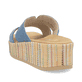 Blaue remonte Damen Pantoletten D1N55-14 mit Gummizug sowie weicher Einlegesohle. Schuh von hinten.