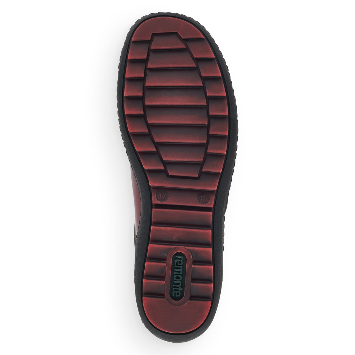 Weinrot-schwarze remonte Damen Schnürstiefel R1477-35 mit einem Reißverschluss. Schuh Laufsohle.