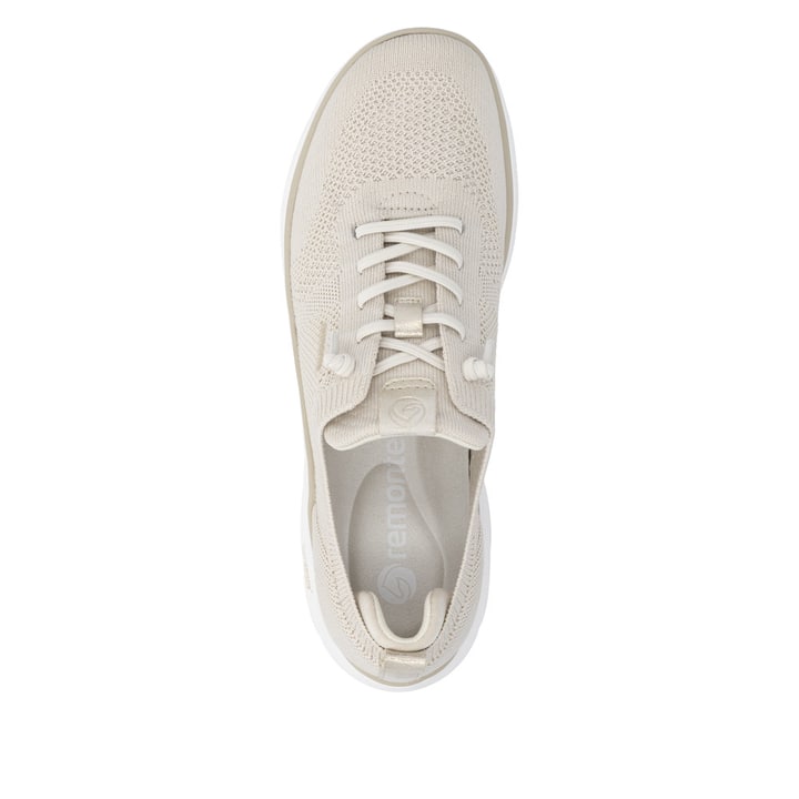 Mocassins remonte beiges pour femme D3G02-60 avec bande élastique. Chaussure vue de dessus.