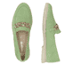 Grüne remonte Damen Loafer D2F00-52 mit Gummizug sowie gepolsterter Einlegesohle. Schuh von oben, liegend.