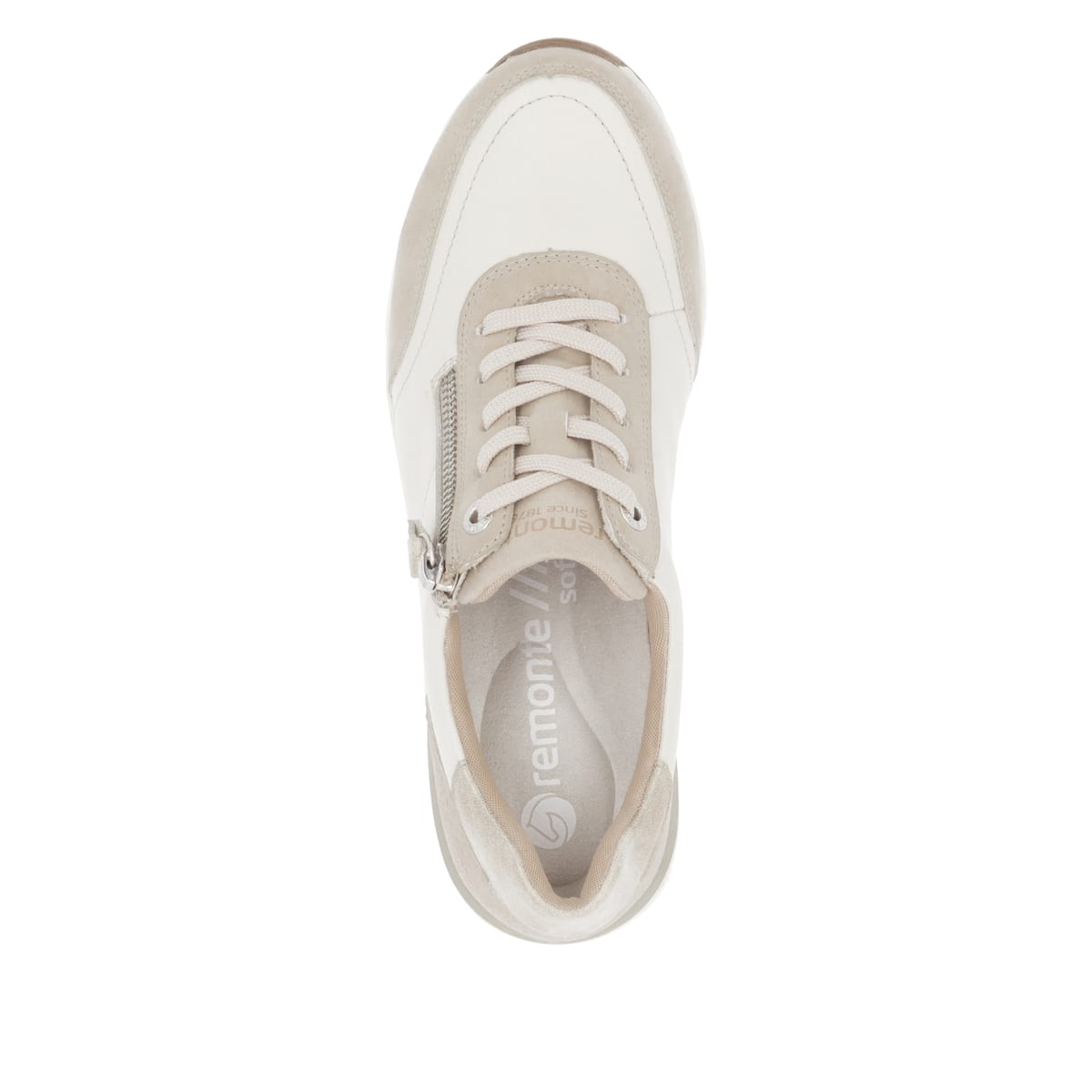 Beige remonte Damen Sneaker D0T00-60 mit einem Reißverschluss sowie Extraweite H. Schuh Laufsohle.