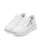 Weiße remonte Damen Sneaker Low D1G10-80 mit einem Reißverschluss. Schuhpaar seitlich schräg.