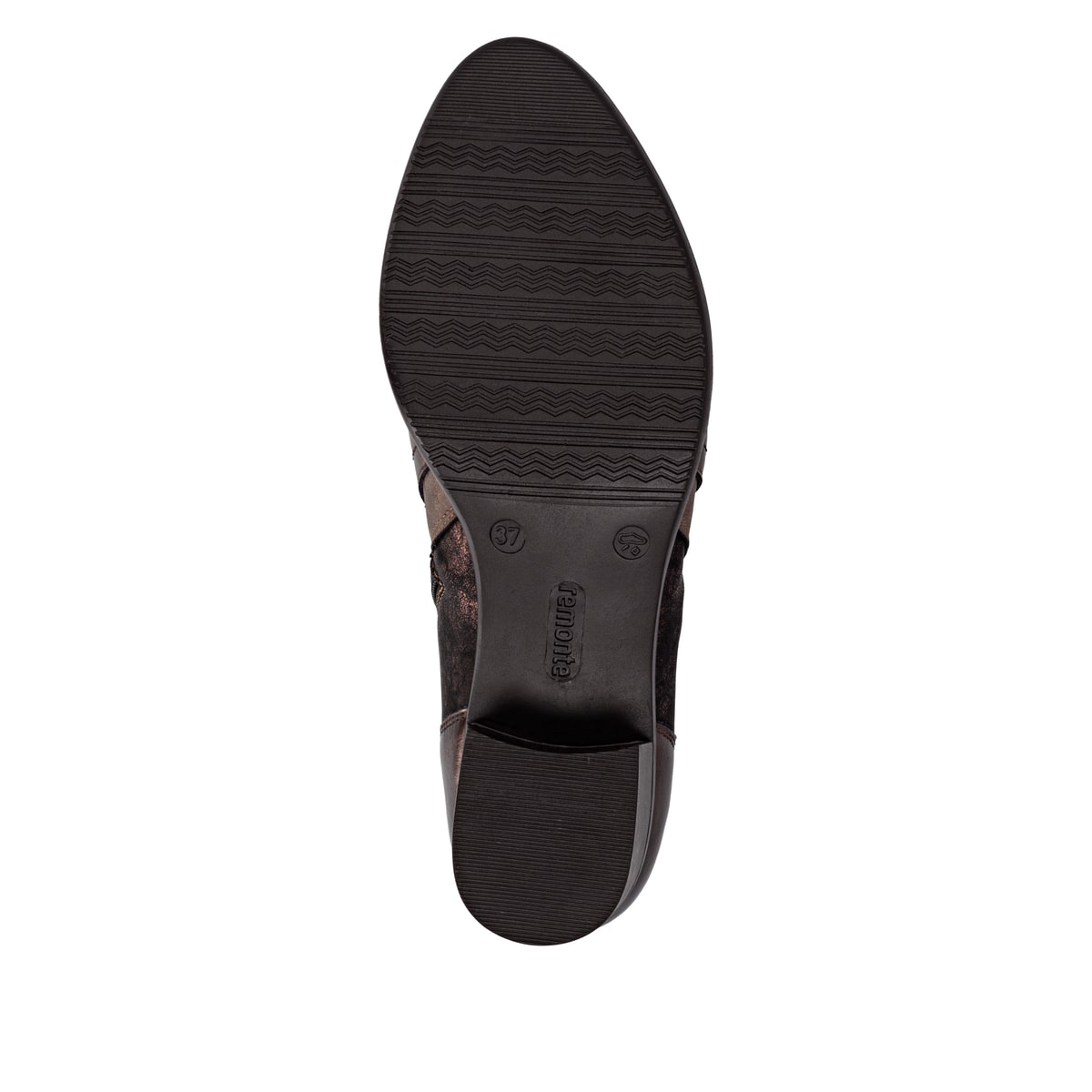 Bronzefarbene remonte Damen Stiefeletten R5172-90 mit einem Reißverschluss. Schuh Laufsohle.