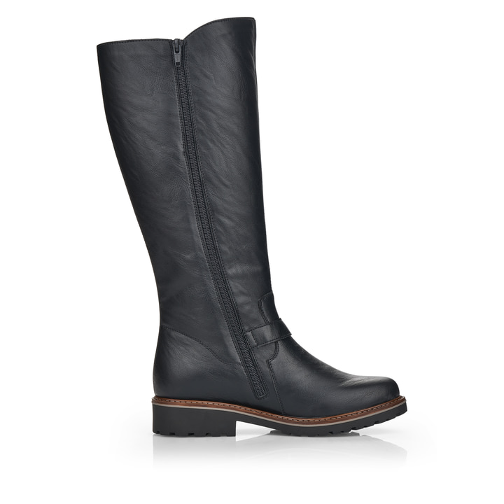 Schwarze remonte Hochschaftstiefel R6590-01 mit einem Reißverschluss. Schuh Innenseite.