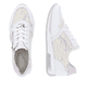 Reinweiße vegane remonte Damen Sneaker D0H12-80 mit einem Reißverschluss. Schuh von oben, liegend.