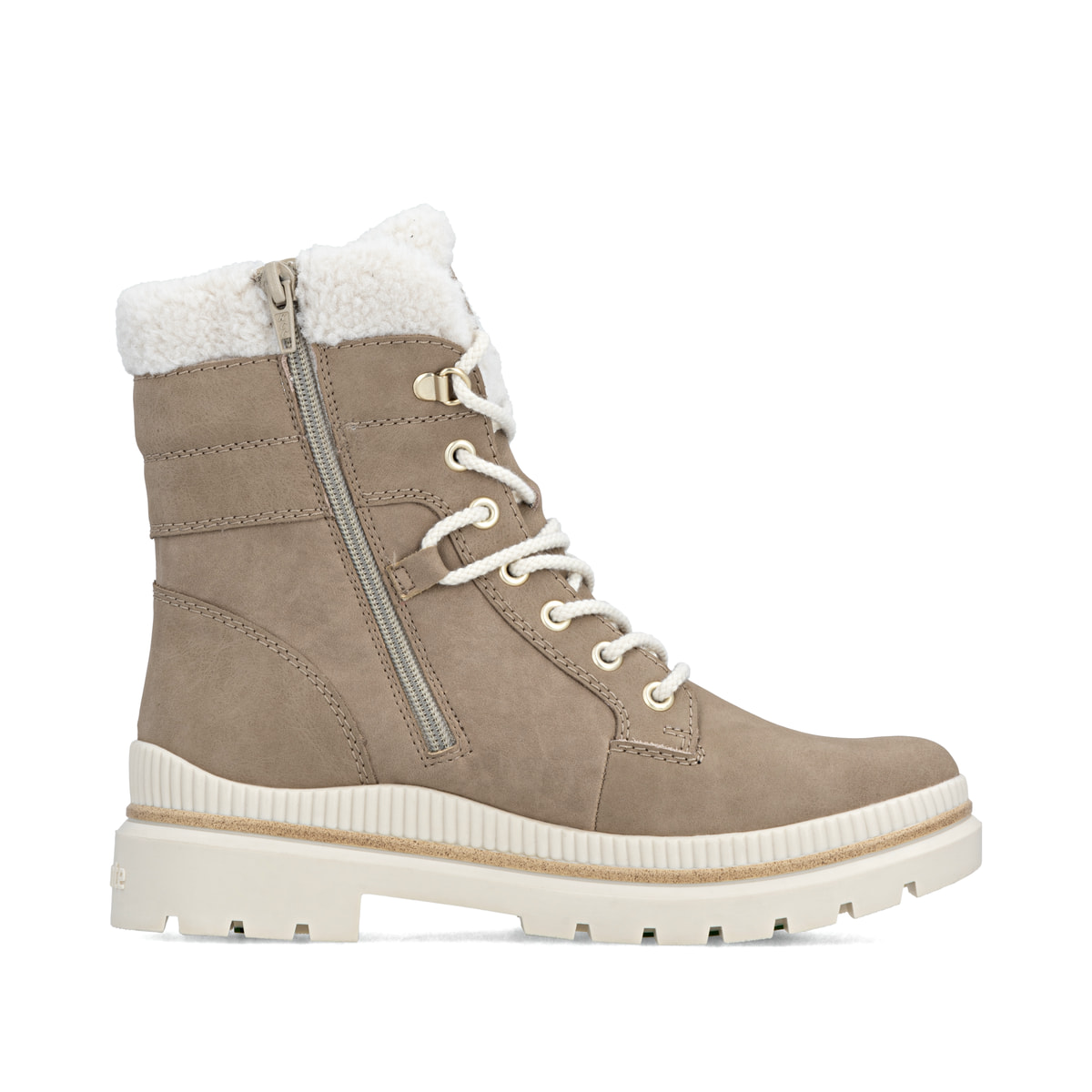 Dunkelbeige remonte Damen Schnürstiefel D0C77-20 mit griffiger Glass-Fibre Sohle. Schuh Innenseite.