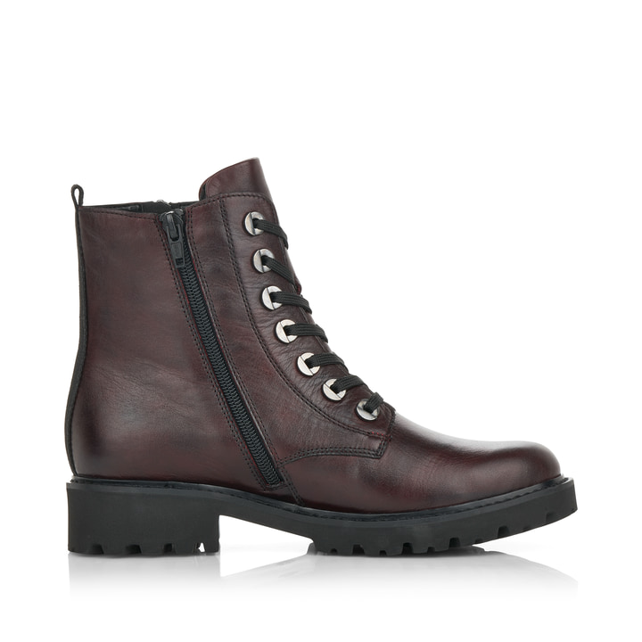 Rote remonte Damen Biker Boots D8671-35 mit markanten Ösen sowie Reißverschluss. Schuh Innenseite.
