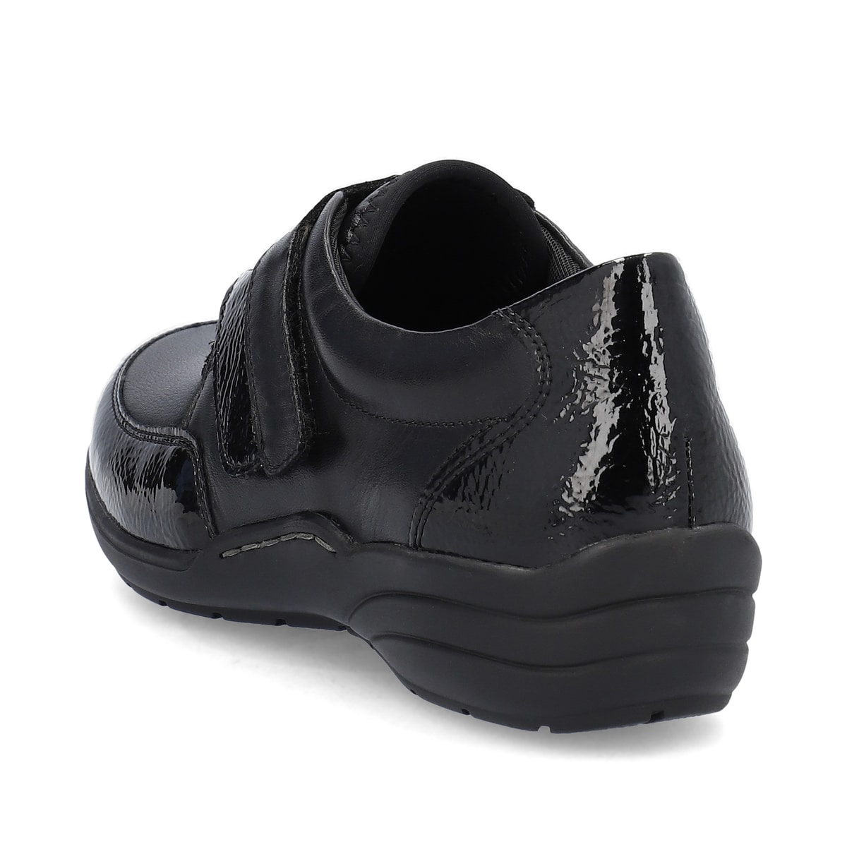 Mocassins remonte noirs pour femme R7600-04 avec fermeture velcro. Chaussure vue de dessus.