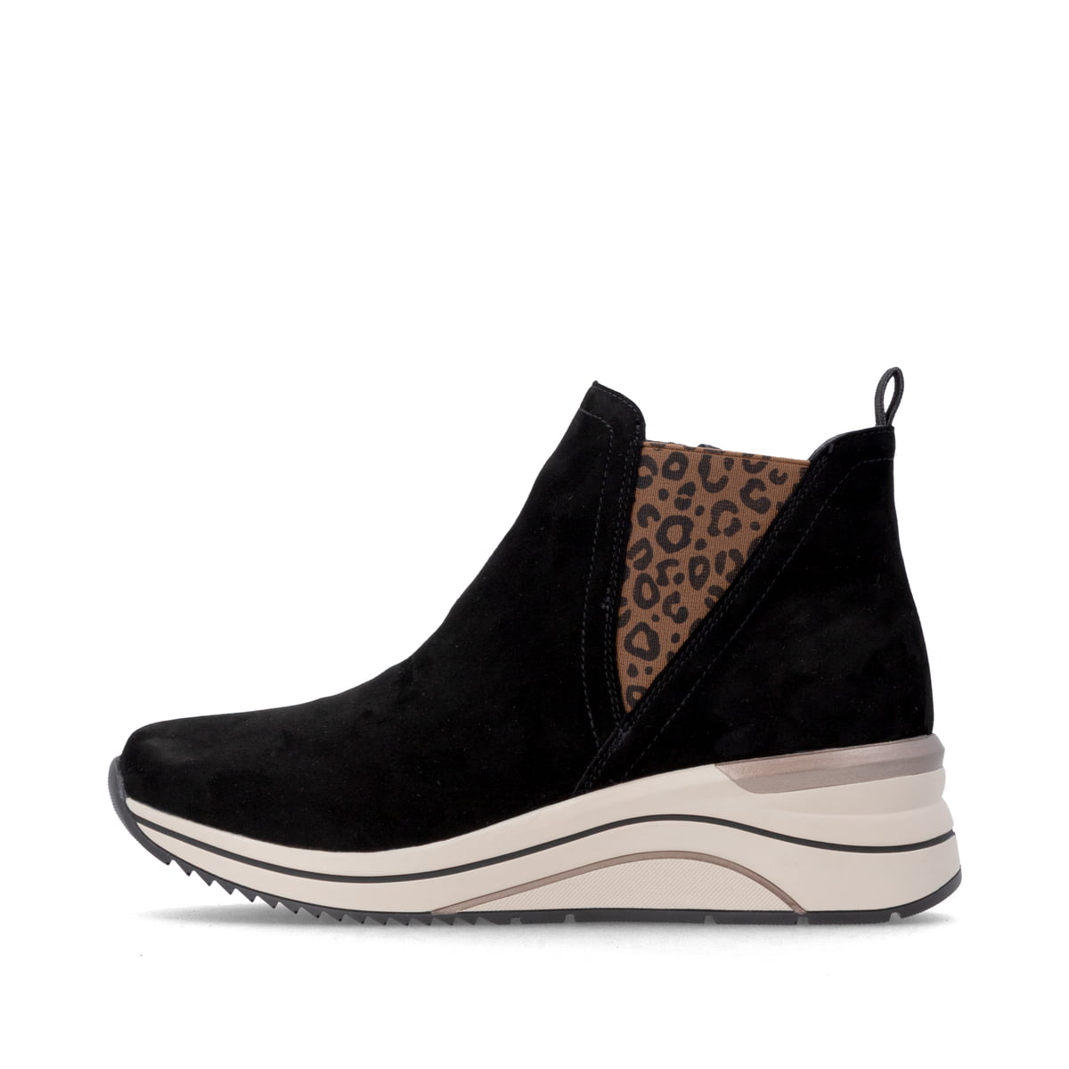 Chelsea Boots remonte noires D0T75-05 avec fermeture éclair. Côté extérieur de la chaussure.