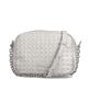 Sac à main remonte Q0667-90 gris avec détails de chaîne et fermeture éclair. Devant.