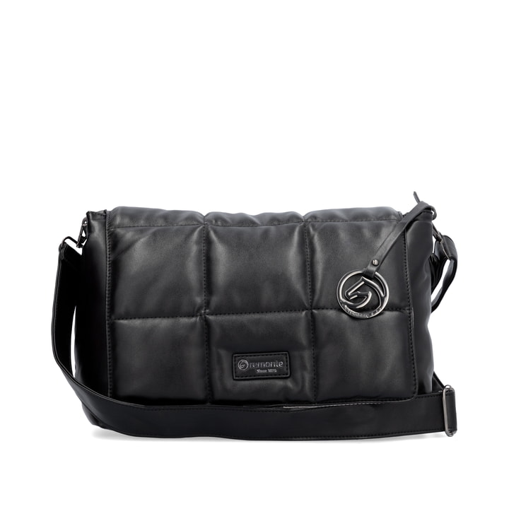 Sac à main remonte Q0716-00 en noir avec fermeture éclair et des bretelles ajustables. Face avant.