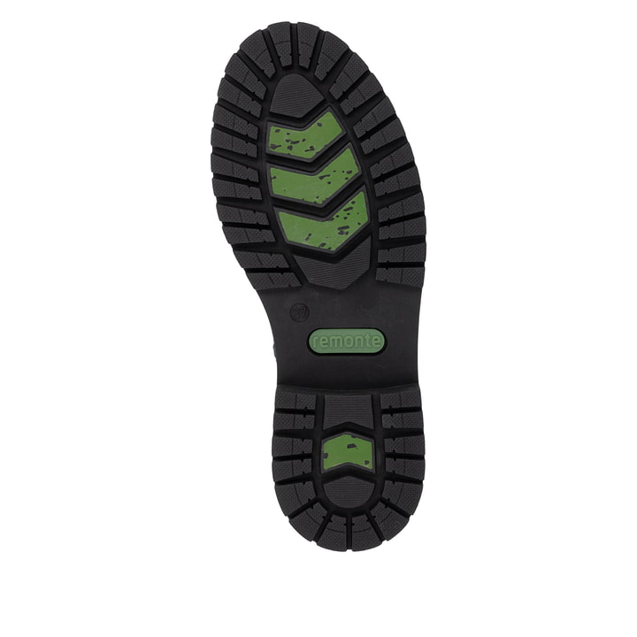 Schwarze remonte Damen Kurzstiefel D4B72-00 mit wasserabweisender TEX-Membran. Schuh Laufsohle.