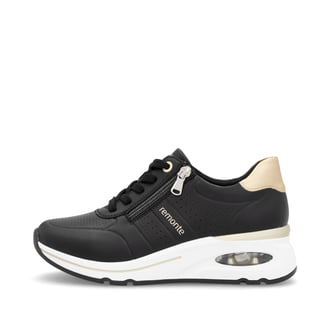 Schwarze remonte Damen Sneaker Low D2H01-03 mit einem Reißverschluss. Schuh Außenseite.