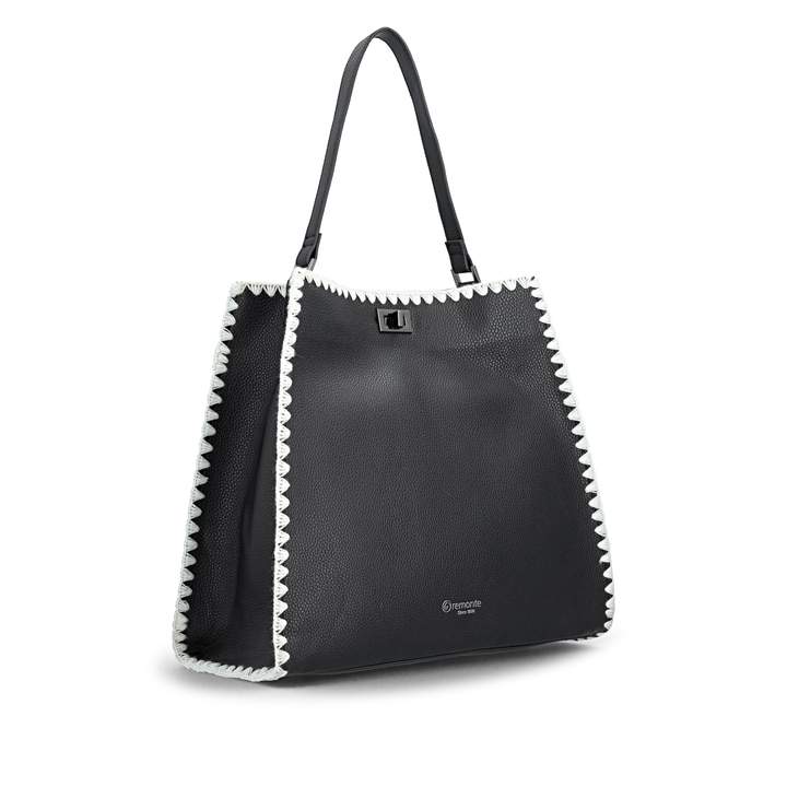 Cabas remonte Q0771-00 noir avec bordure crochetée, bretelles amovibles et poche intérieure amovible. Côté gauche.