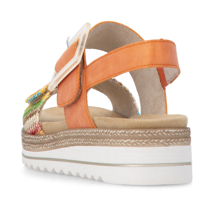 Sandales compensées remonte orange vegan pour femme D0Q62-38. Chaussure vue de l'arrière.