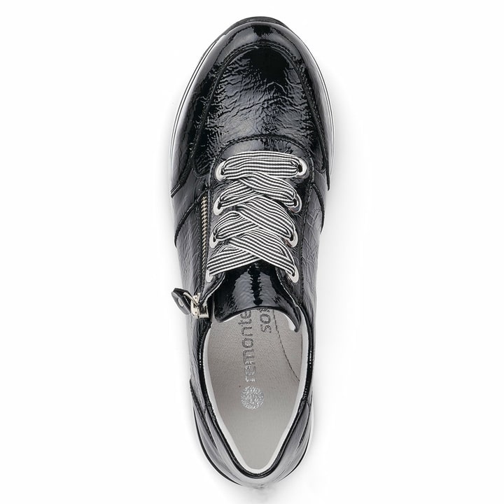 Schwarze remonte Damen Sneaker Low D1302-02 mit einem Reißverschluss. Schuh von oben.