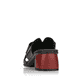 Schwarze remonte Damen Pantoletten R8759-01 mit Gummizug sowie leichter Sohle. Schuh von hinten.