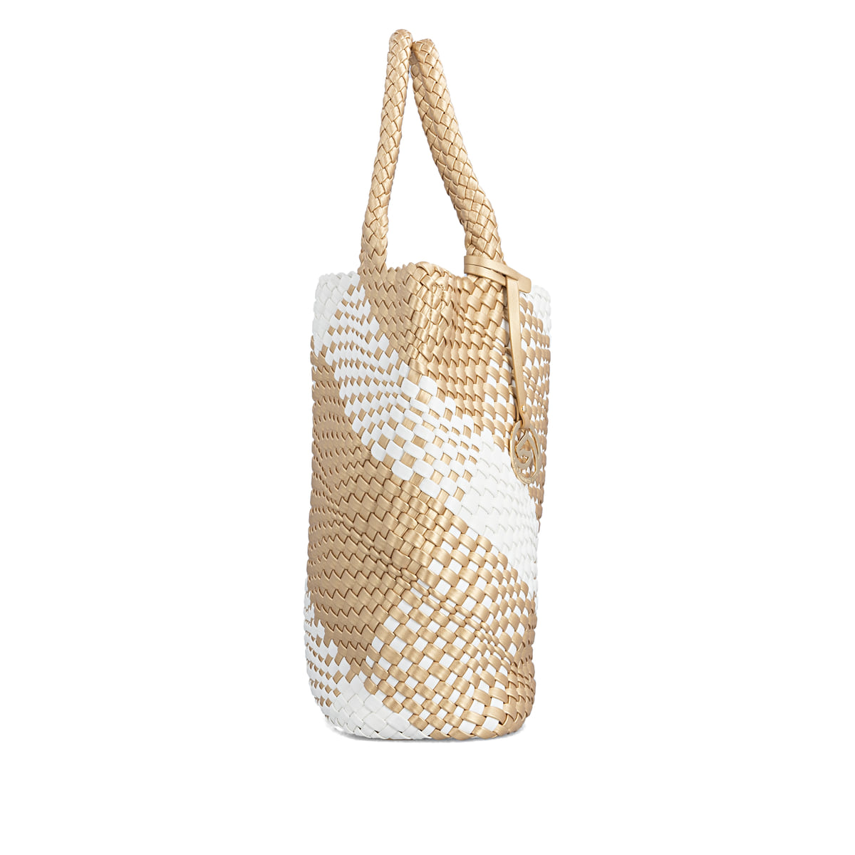 Sac à main remonte Q0761-81 beige avec design tressé et poche amovible. Côté droit.