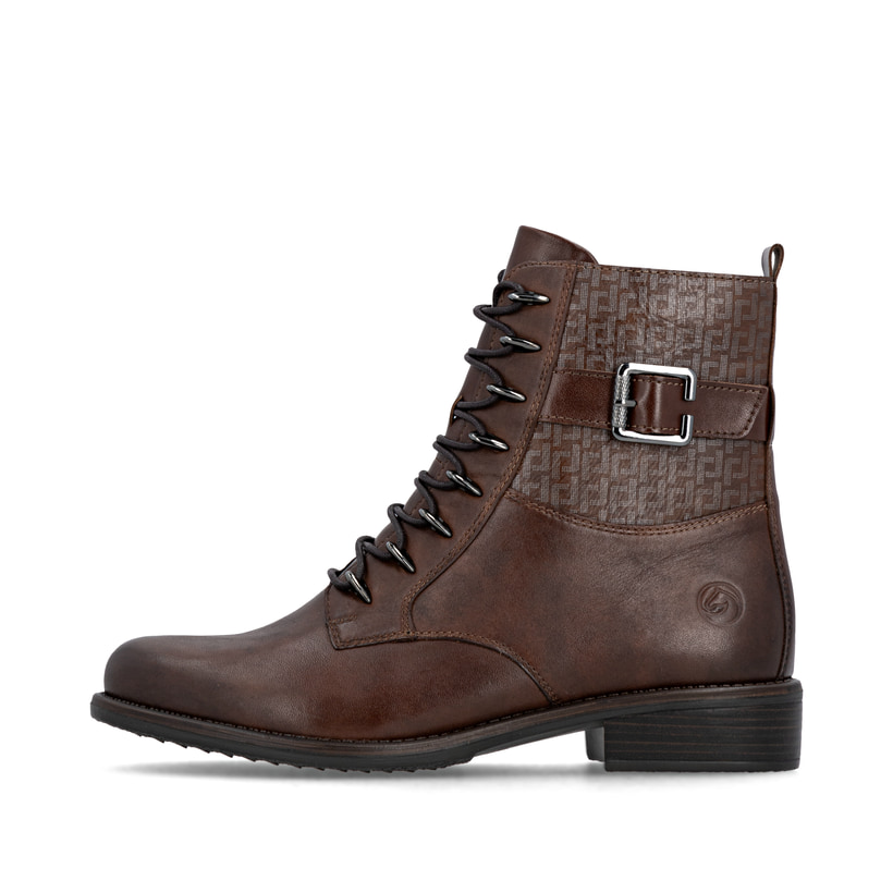 Braune remonte Damen Biker Boots D0F72-23 mit einem Reißverschluss. Schuh Außenseite.