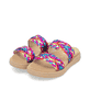 Mehrfarbige vegane remonte Damen Pantoletten D2N52-90 mit einem Gummizug. Schuhpaar seitlich schräg.