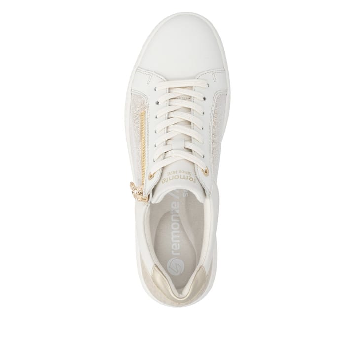 Weiße remonte Damen Sneaker Low D2E00-81 mit Reißverschluss sowie Komfortweite G. Schuh von oben.