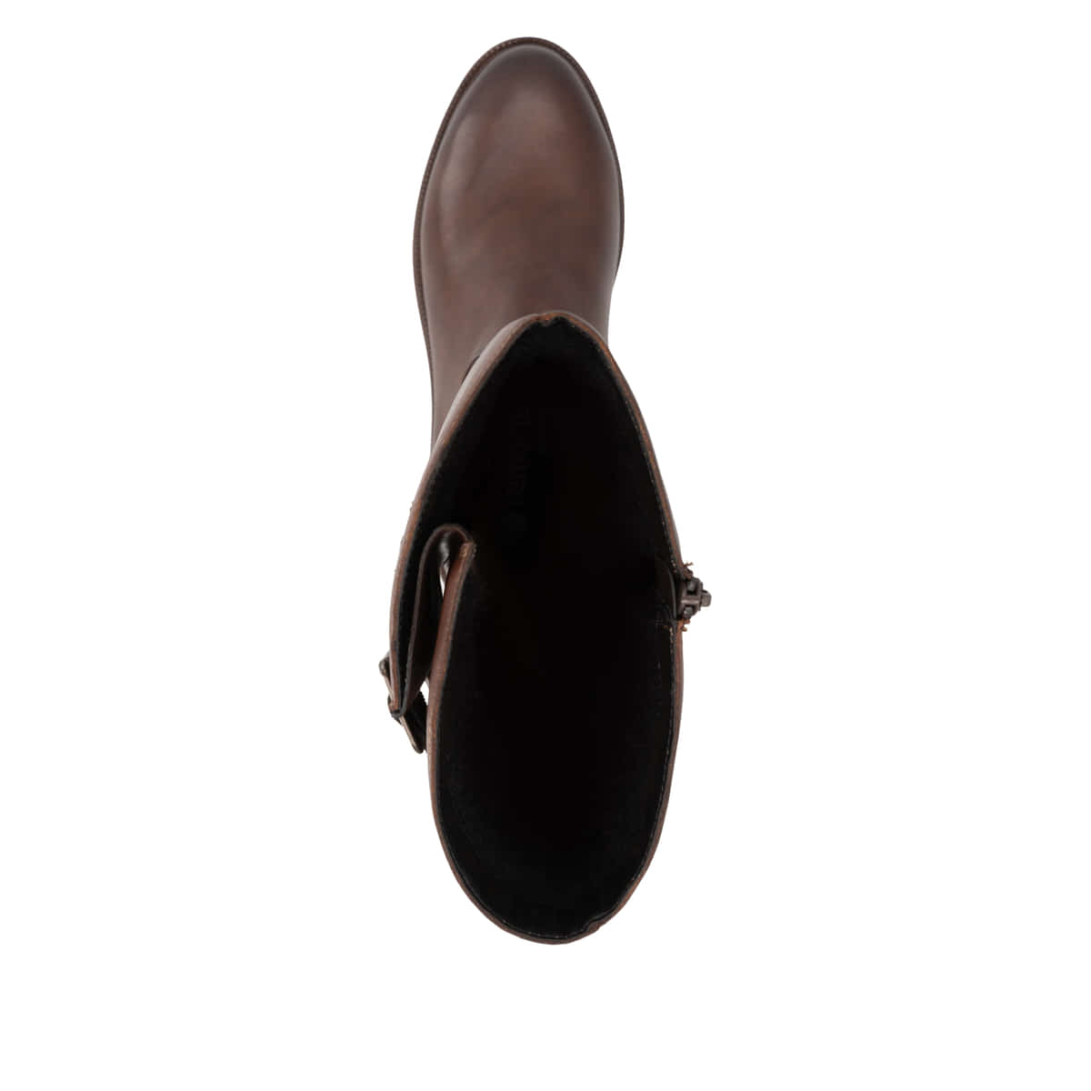 Braune remonte Hochschaftstiefel D3S74-22 mit Reißverschluss sowie Extraweite H. Schuh von oben.