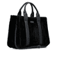 remonte Shopper Q0766-00 in Schwarz mit Reißverschluss, zusätzlichem Schulterriemen und fluffy Obermaterial. Linksseitig.
