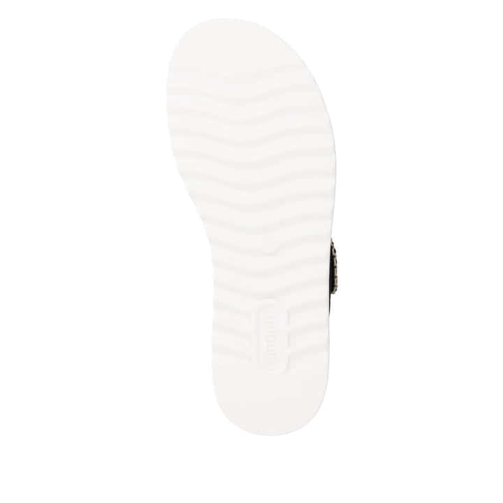 Schwarze remonte Riemchensandalen D3P50-02 mit handgestickten Nähten. Schuh Laufsohle.