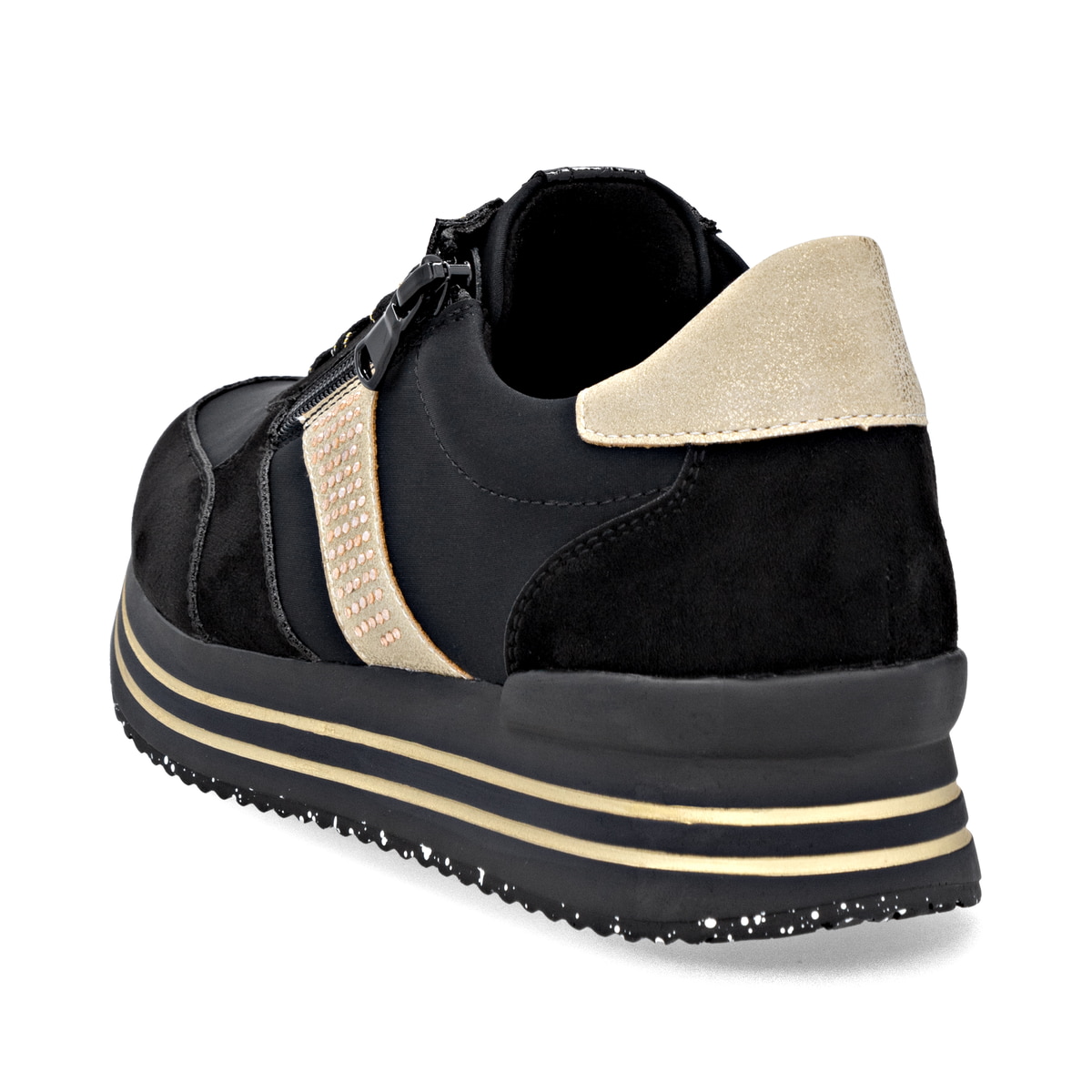 Schwarze remonte Damen Sneaker D1330-03 mit Reißverschluss sowie Komfortweite G. Schuh von oben.