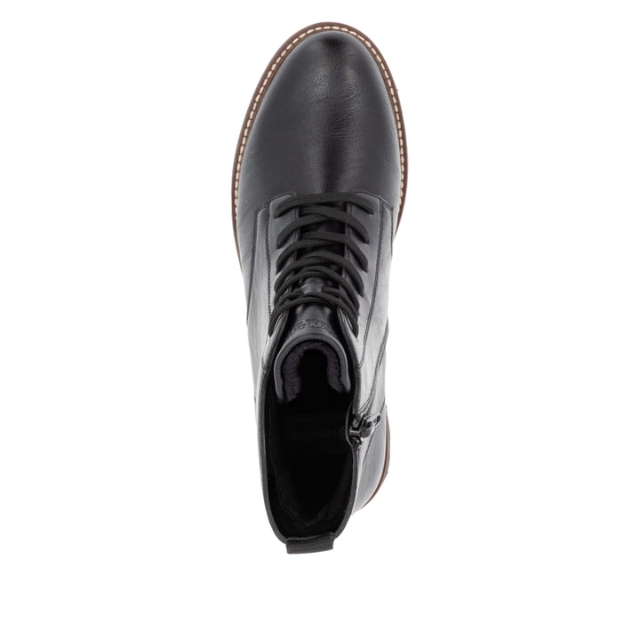 Schwarze remonte Damen Schnürstiefel D8661-00 mit einem Reißverschluss. Schuh von oben.