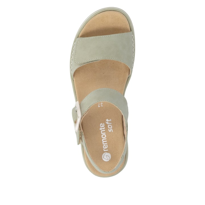Grüne remonte Riemchensandalen D3P53-52 mit trendiger Schnalle. Schuh von oben.