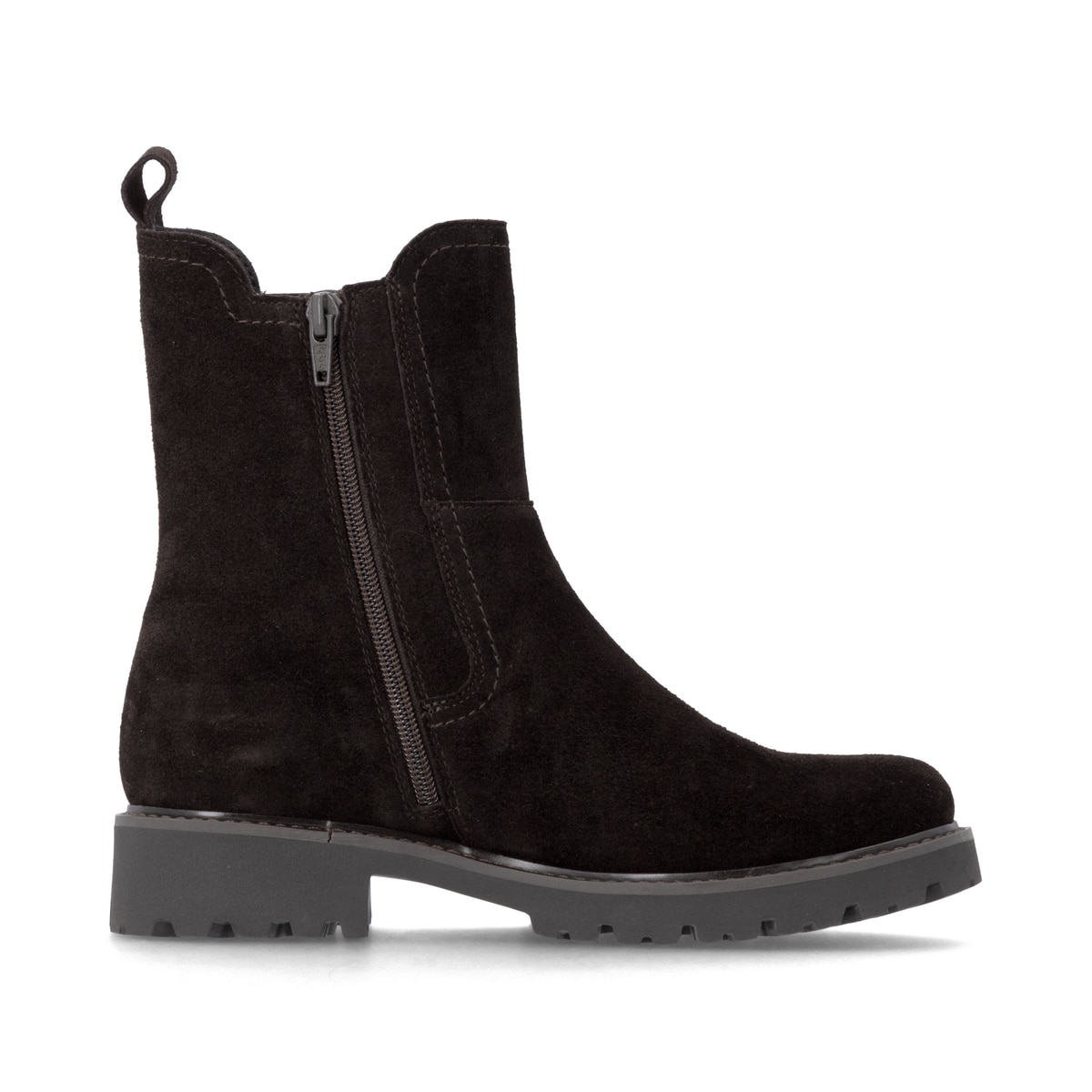 Dunkelbraune remonte Chelsea Boots D8694-26 mit einem Reißverschluss. Schuh Innenseite.