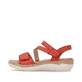 Sandales à lanières remonte rouges femme R6860-33 avec fermeture velcro. Côté extérieur de la chaussure.