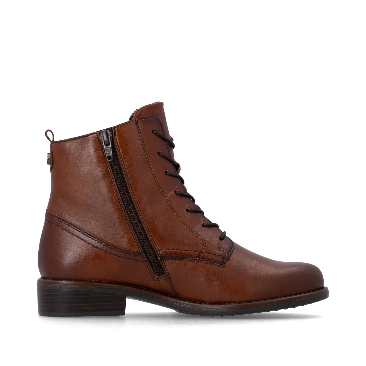 Braune remonte Damen Schnürstiefel D0F83-22 mit einem Reißverschluss. Schuh Innenseite.