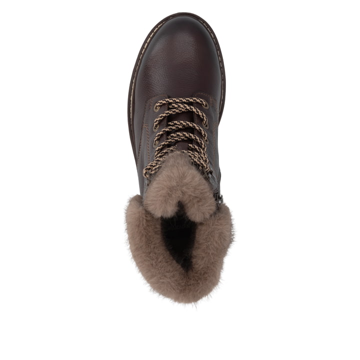 Dunkelbraune remonte Damen Schnürstiefel D0B74-25. Schuh von oben.
