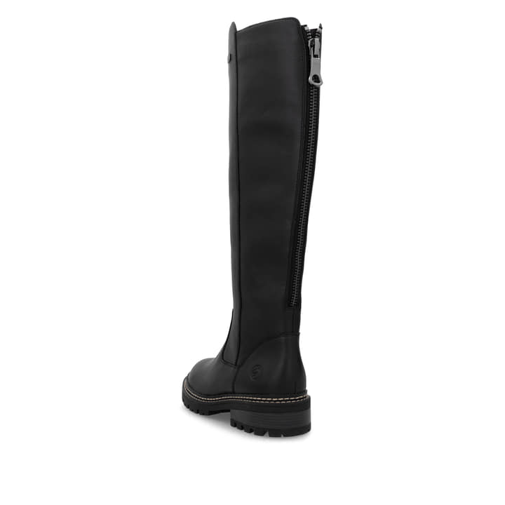 Schwarze remonte Hochschaftstiefel D0B72-01 mit wasserabweisender TEX-Membran. Schuh von hinten.