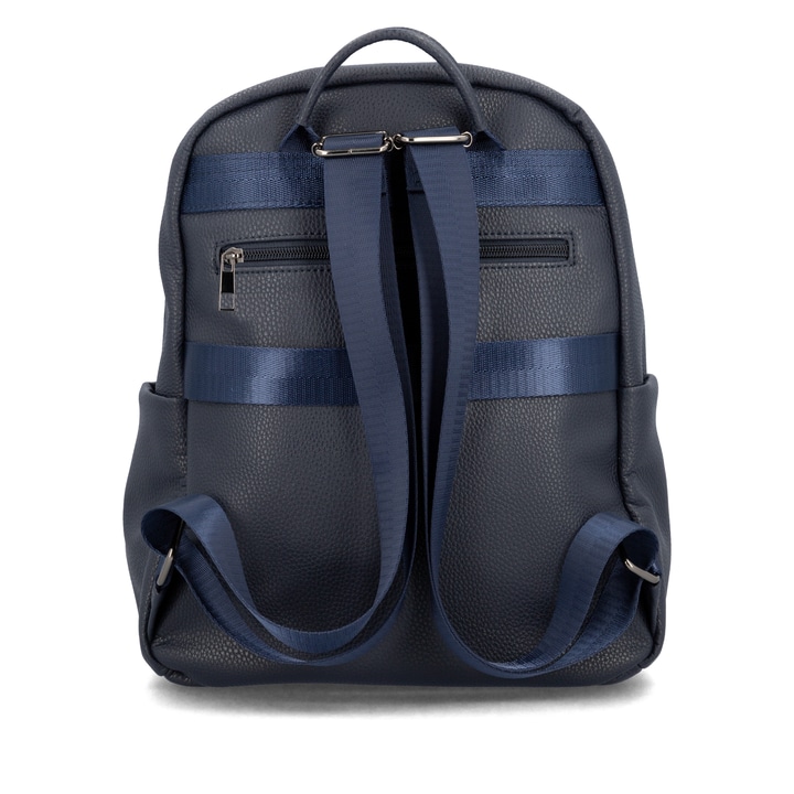 Sac à dos remonte Q0533-14 en bleu avec une poignée pour l'attacher à la poignée de valise et un sac banane amovible. Verso.