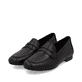 Schwarze remonte Damen Loafer D0K02-01 mit einem Gummizug. Schuhpaar seitlich schräg.