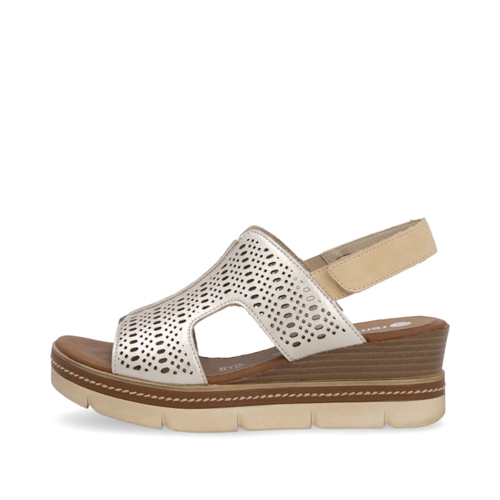 Metallische remonte Keilsandaletten D2L56-90 mit einem Klettverschluss. Schuh Außenseite.