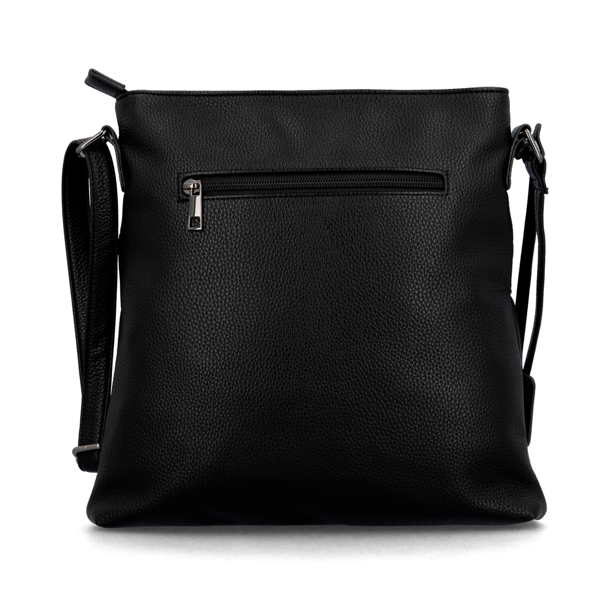 Sac bandoulière remonte Q0729-01 en noir avec des bretelles ajustables et deux poches extérieures. Verso.