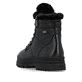 Schwarze remonte Damen Schnürstiefel D2U73-00 mit griffiger Glass-Fibre Sohle. Schuh von hinten.