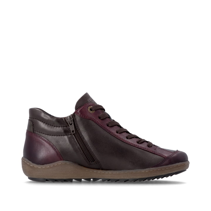 Bordeaux-dunkelbraune remonte Damen Schnürstiefel R1454-27. Schuh Innenseite.