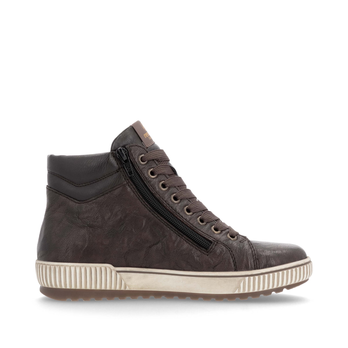 Braune remonte Damen Schnürstiefel D0772-25 mit wasserabweisender TEX-Membran. Schuh von hinten.